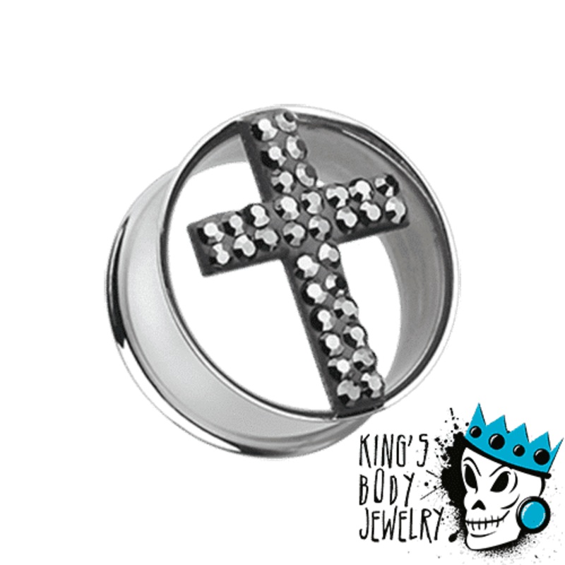Black Cross Bling Plugs (2 gauge – 1 inch) 2 g