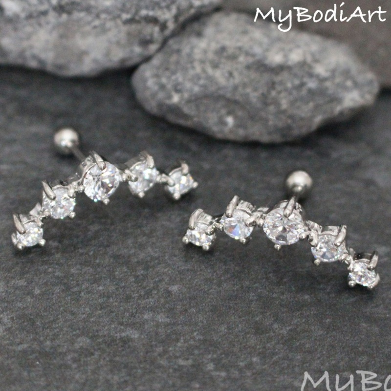 Cavana 5 Crystal Ear Piercing Jewelry 16G