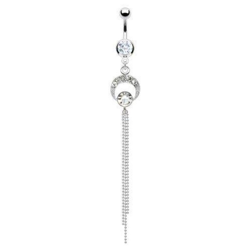 Chain Dangle Gem Belly Bar 14G