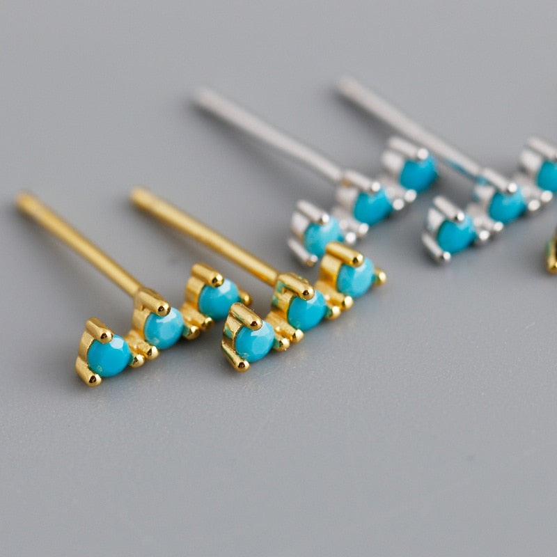 Chiara Delicate Turquoise Crystal; Stud Ear Piercing Earrings in Gold Gold
