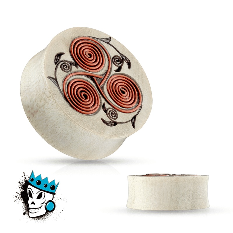 Crocodile Wood with Floral Copper Wire Coil Inlay Plugs (00 gauge – 1 inch) 00 g