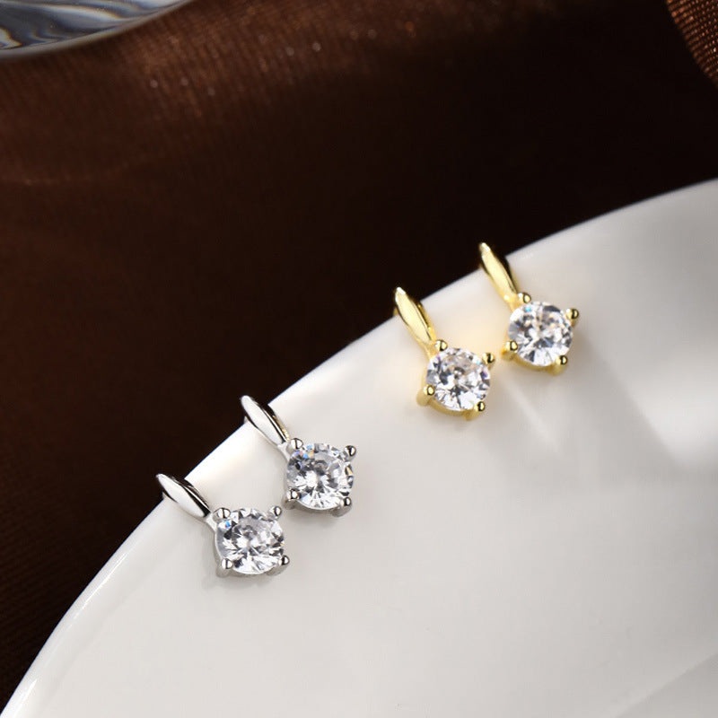 Eve Simple Minimalist Crystal Prong Earring Stud Gold