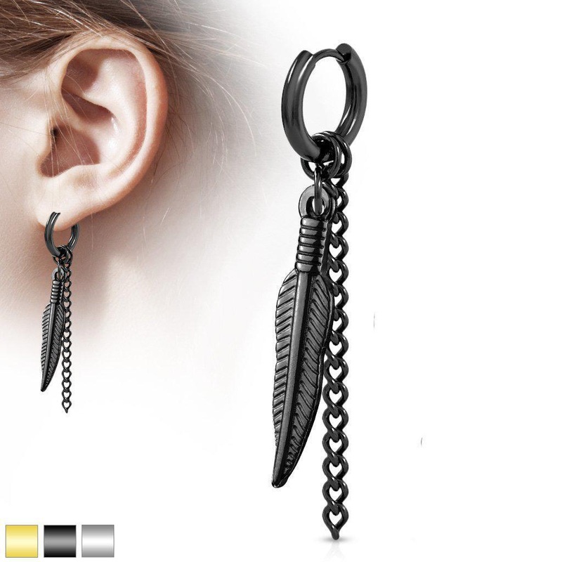 Feather Chain Clicker Ring 18G Black