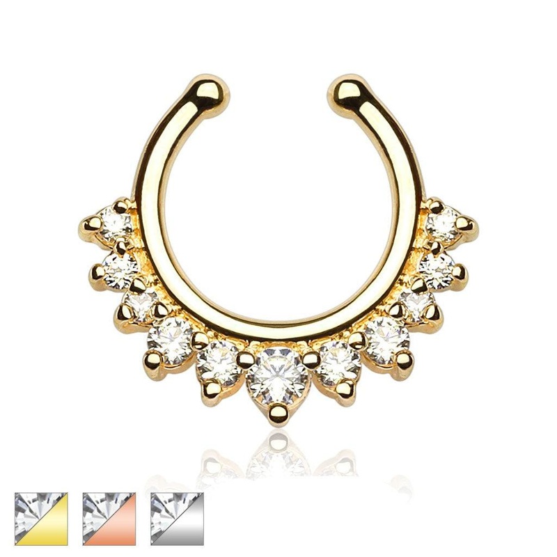 Gemmed Non-Piercing Septum Ring Gold