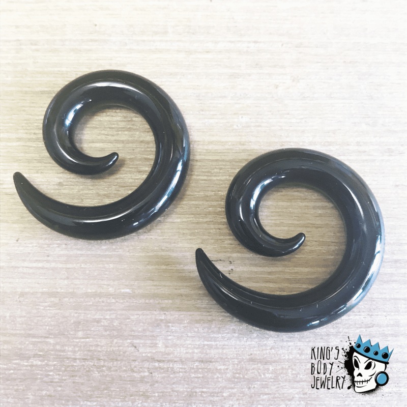 Gorilla Glass Black Simple Spirals (6 gauge – 0 gauge) 6 g