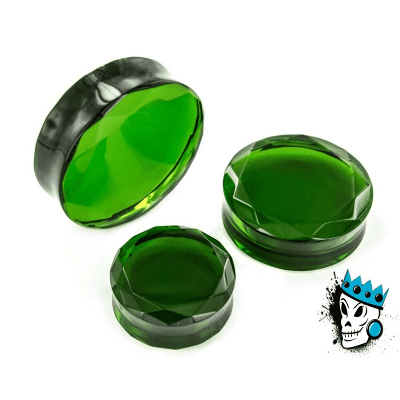 Green Facet Cut Glass Plugs (8 gauge – 1 inch) 8 g