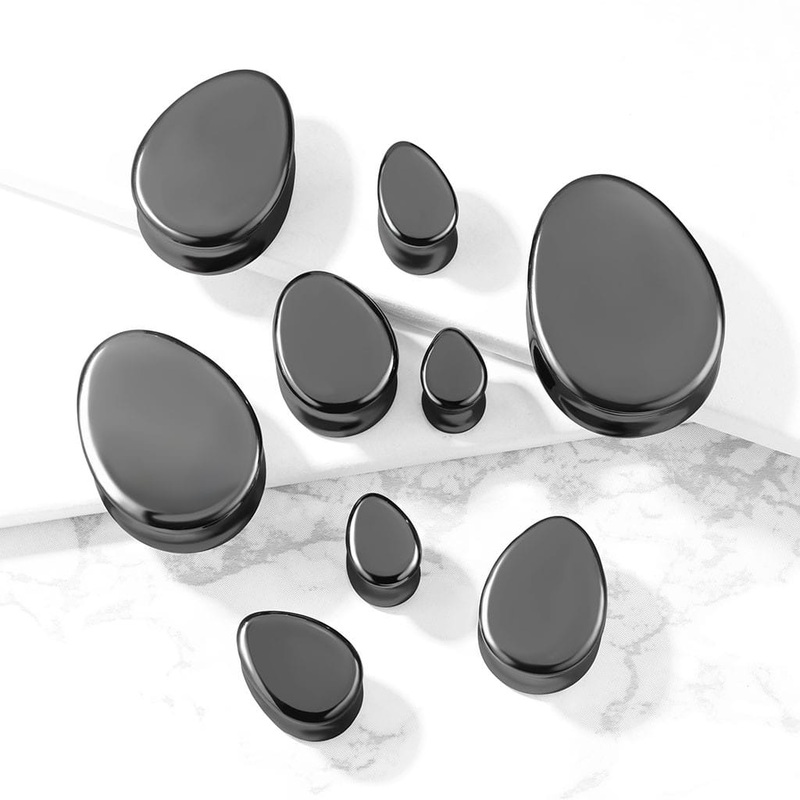 Hematite Teardrop Double Flare Stone Plugs (2 gauge – 1 inch) 2 g