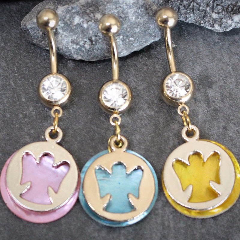 Hope Angel Belly Button Ring Pink Shell