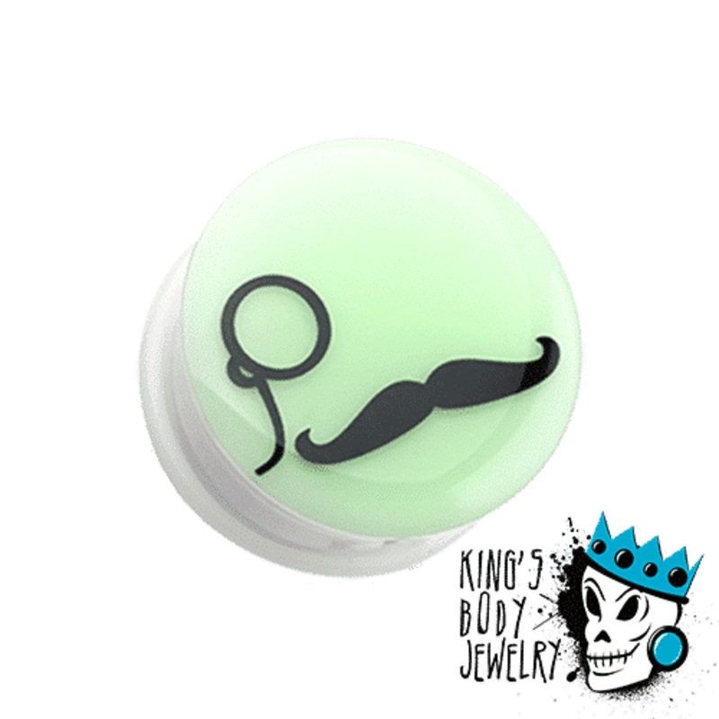 Mustache Glow In Dark Plugs (2 gauge – 1 inch) 2 g