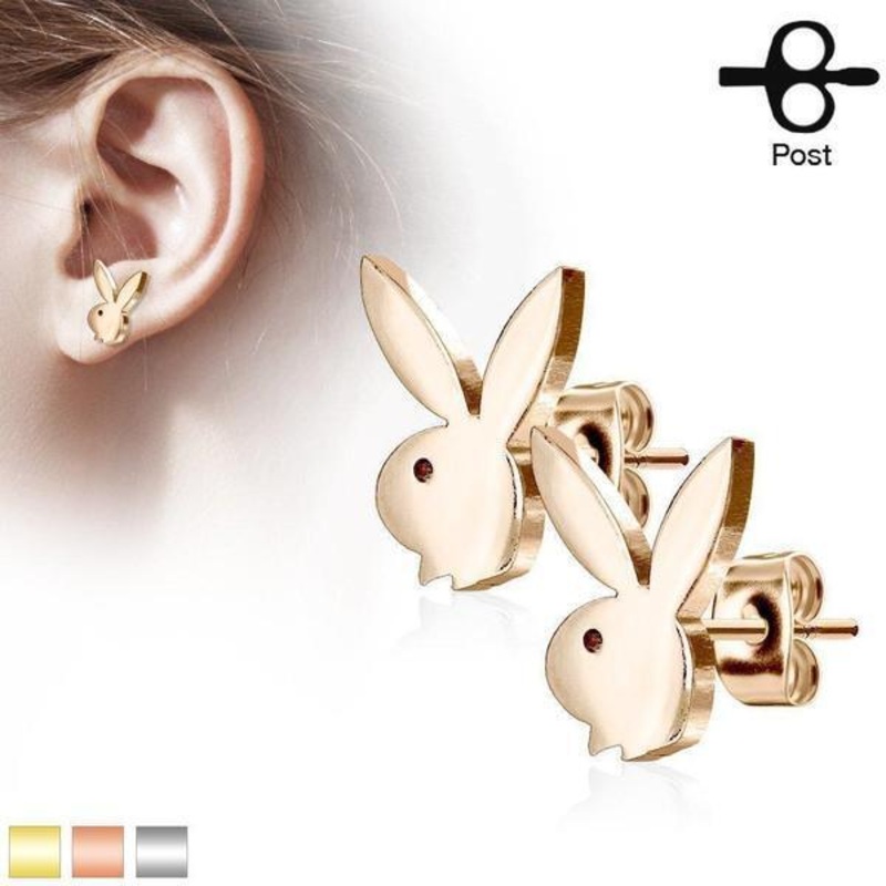 Playboy Bunny Earrings Pair Gold