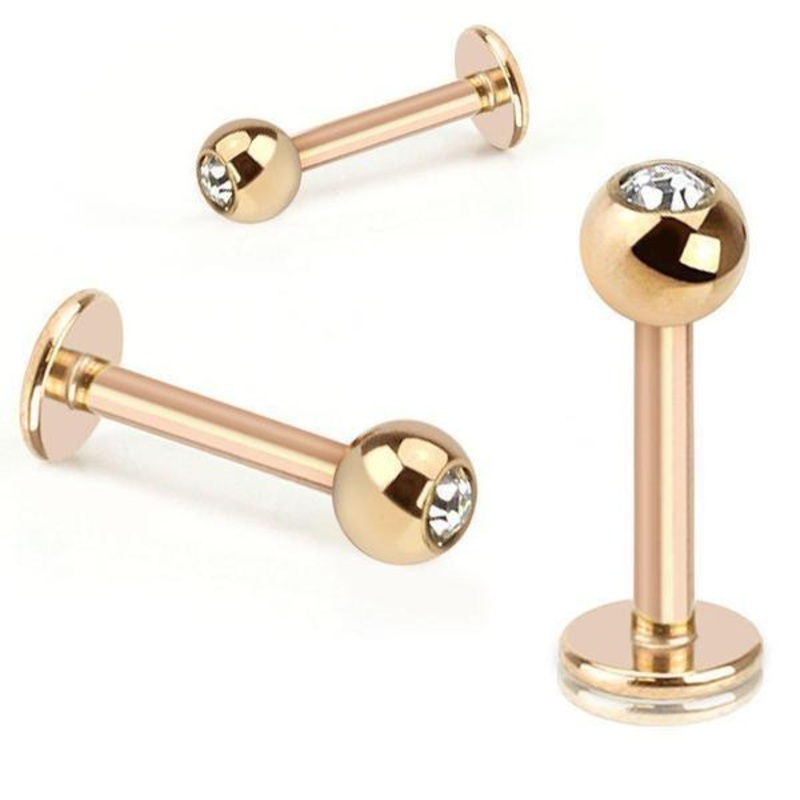 Rose Gold Gem Labret 16G 6mm