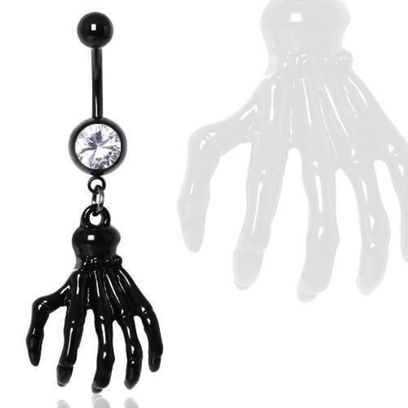 Skeleton Hand Belly Bar 14G