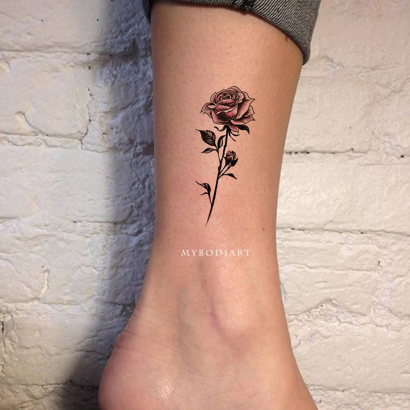 Skyla Single Flower Rose Moon Black Temporary Tattoos