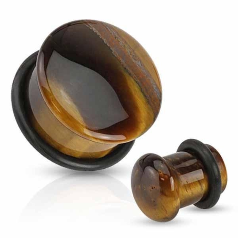 Tiger Eye Stone Dome Plug 4mm-16mm 4mm(6G)