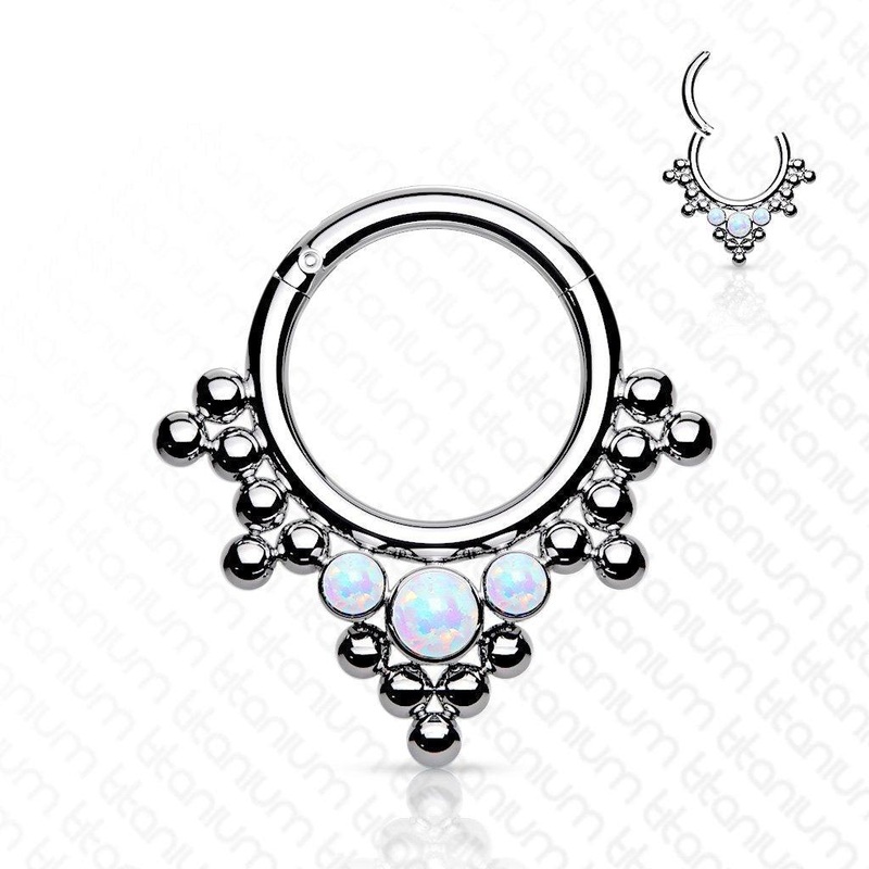 Titanium Opal Bead Cluster Hinged Ring 16G