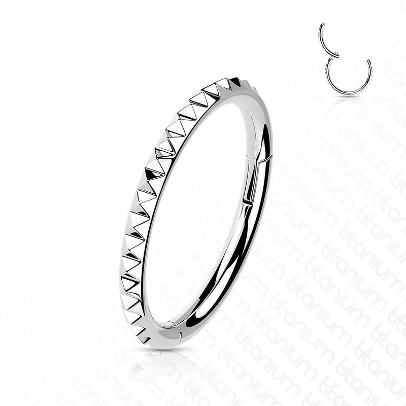 Titanium Side Pyramid Cut Hinged Ring 16G 8mm