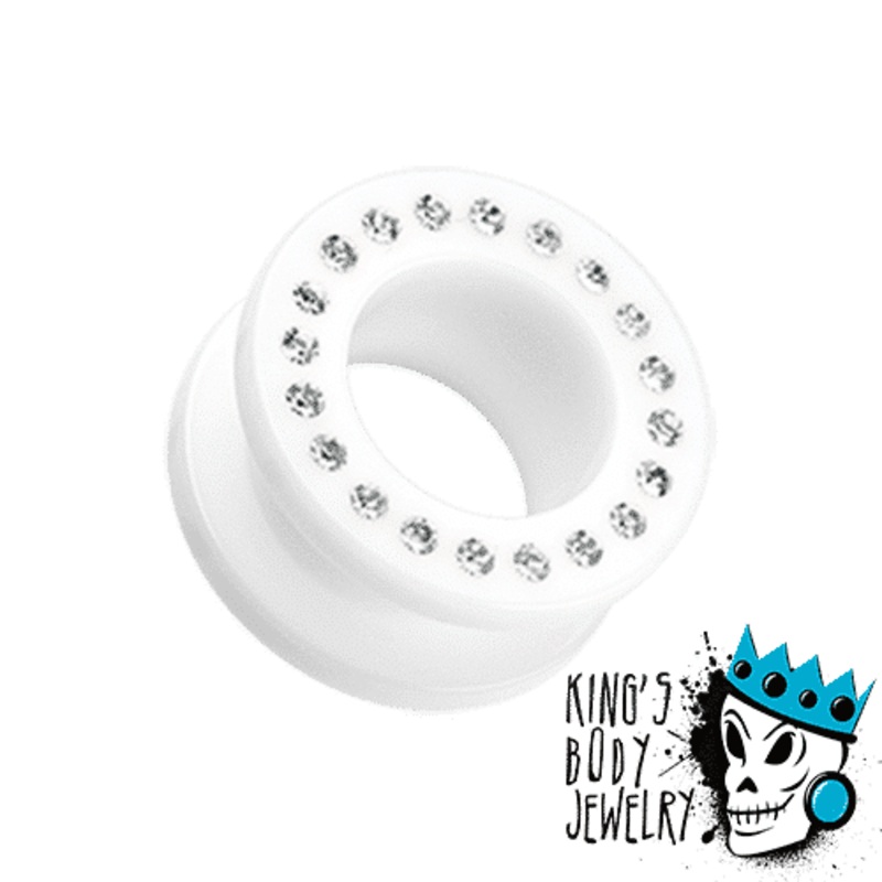 White Acrylic Bling Flesh Tunnels (8 gauge – 1 inch) 8 g