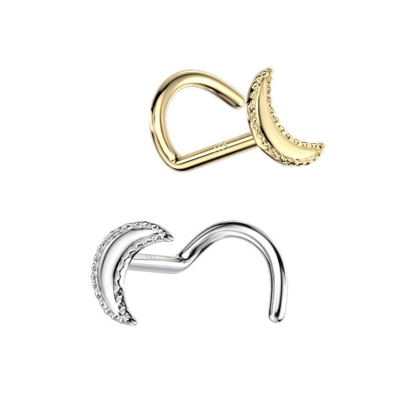 14kt Gold Crescent Moon Nose Screw 20G White Gold