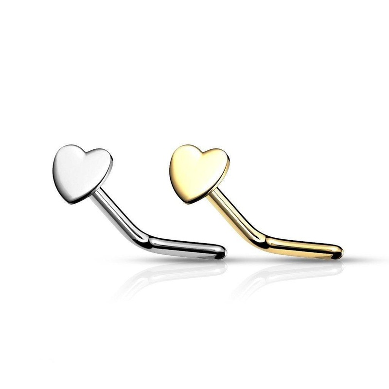 14kt Gold Heart Nose L Bend 20G White Gold