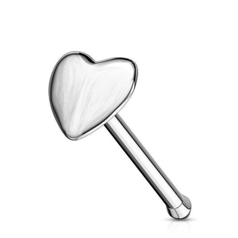 14kt White Gold Heart Nose Bone 20G
