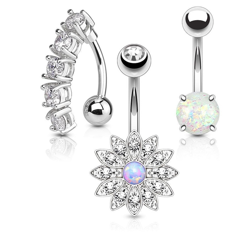 3pc Gold Plated Opal Belly Bars 14G Gold