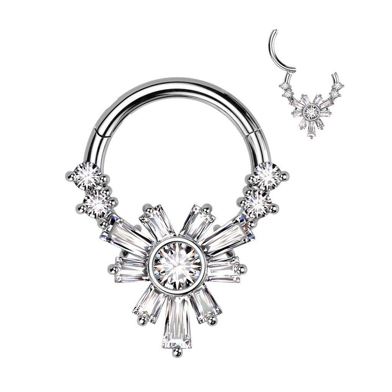 Baguette Flower Hinged Ring 16G 8mm