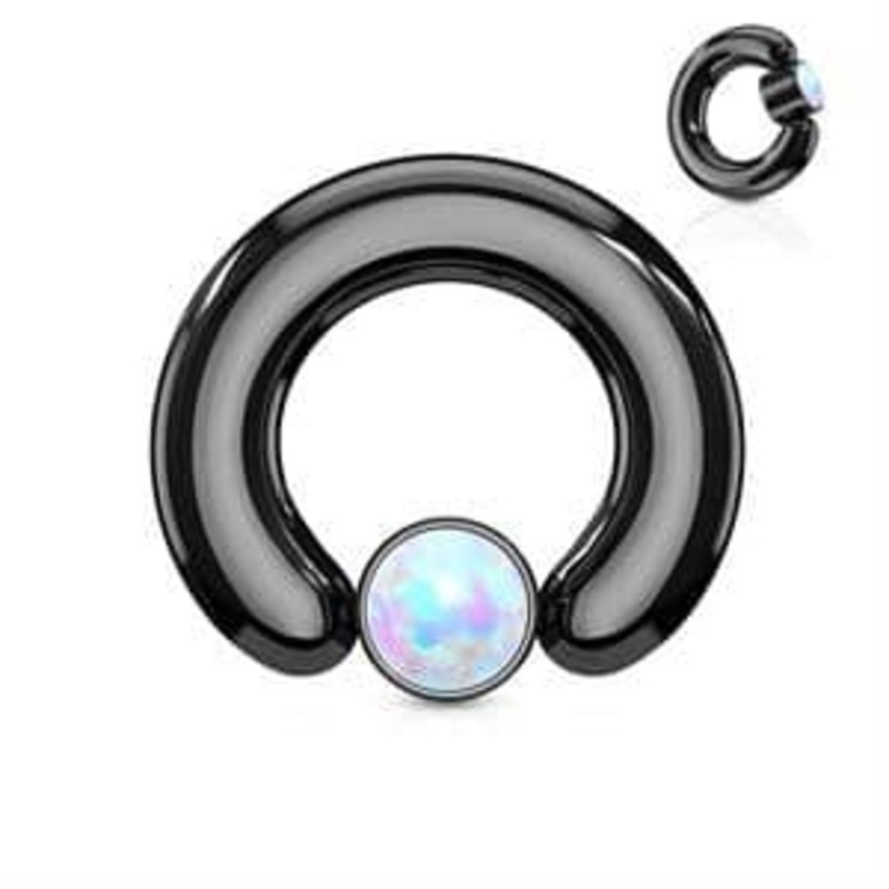 Big Opal Black Captive Bead Rings (12 gauge – 2 gauge) 12 g