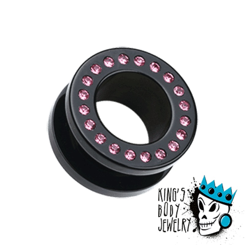 Black Acrylic w/ Pink Bling Flesh Tunnels (8 gauge – 1 inch) 8 g