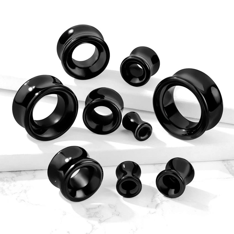 Black Agate Stone Concave Tunnels (2 gauge – 1 inch) 2 g