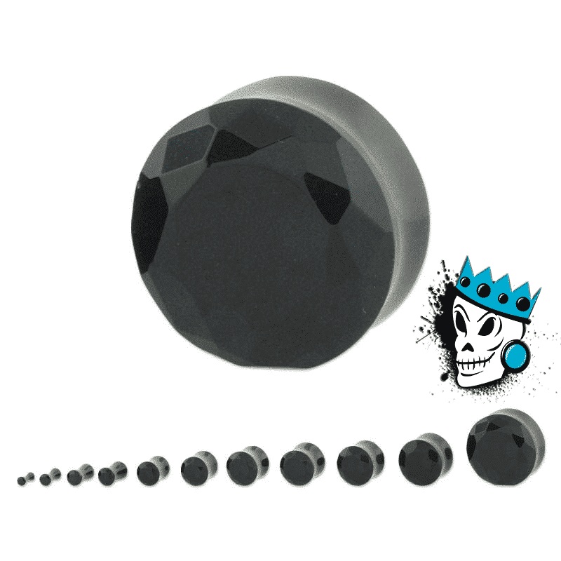 Black Facet Cut Glass Plugs  (8 gauge – 1 inch) 8 g