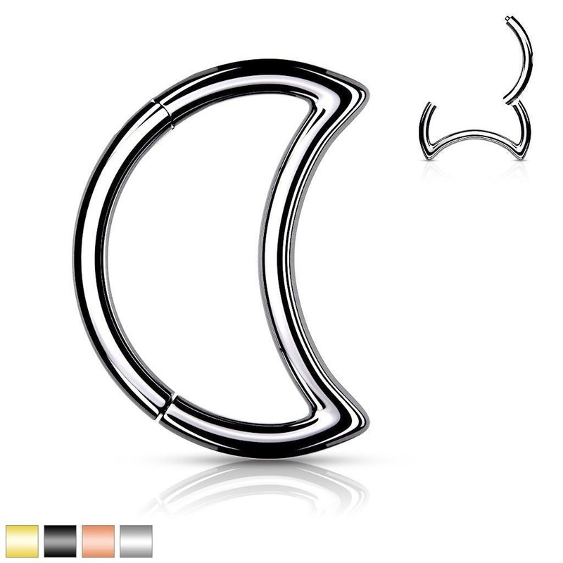 Crescent Moon Hinged Ring Black