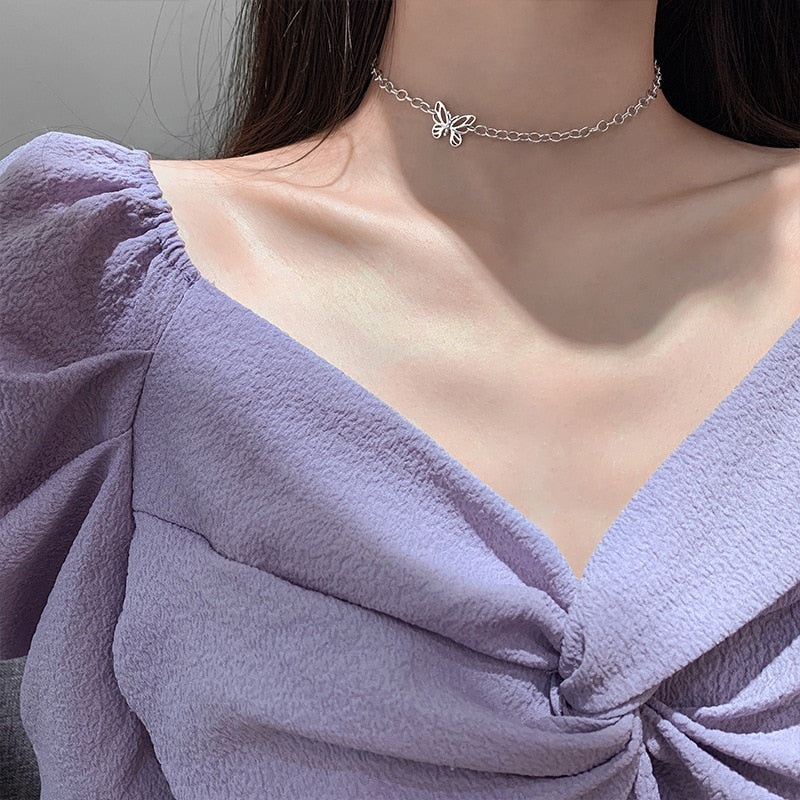 Dance Butterfly Chunky Chain Choker Necklace