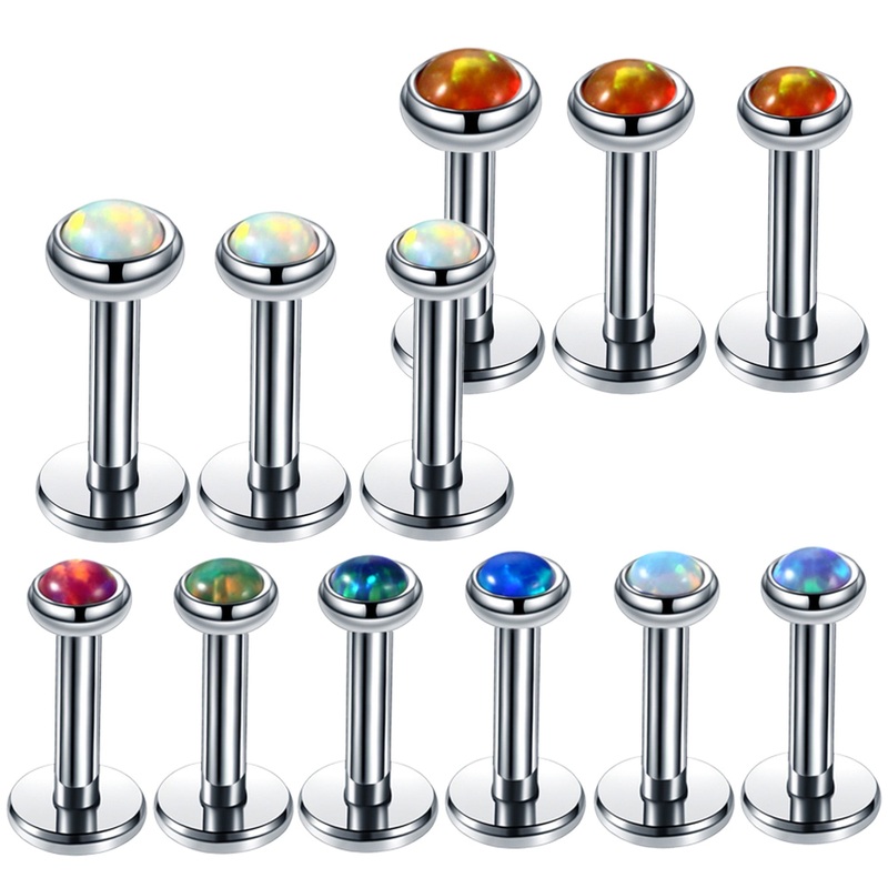 Dazzle Opal Ear Piercing Lip Labret Stud Barbell 16G Triple Set Opalite – Triple Barbell Set (3mm, 4mm, 5mm) 6mm Length