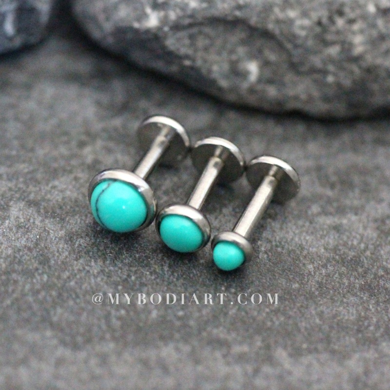 Erie Turquoise Ear Piercing Earring Studs 16G Three Barbells (3) 5mm & 4mm & 3mm Stones – 6mm Barbell Length