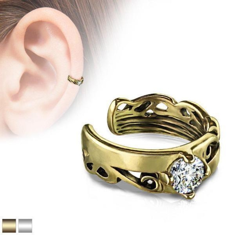 Gem Swirl Non-Piercing Ear Cuff Gold