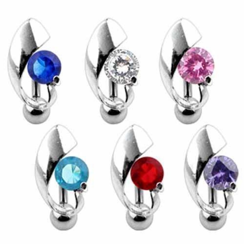 Gem Top Drop Belly Bar 14G Aqua