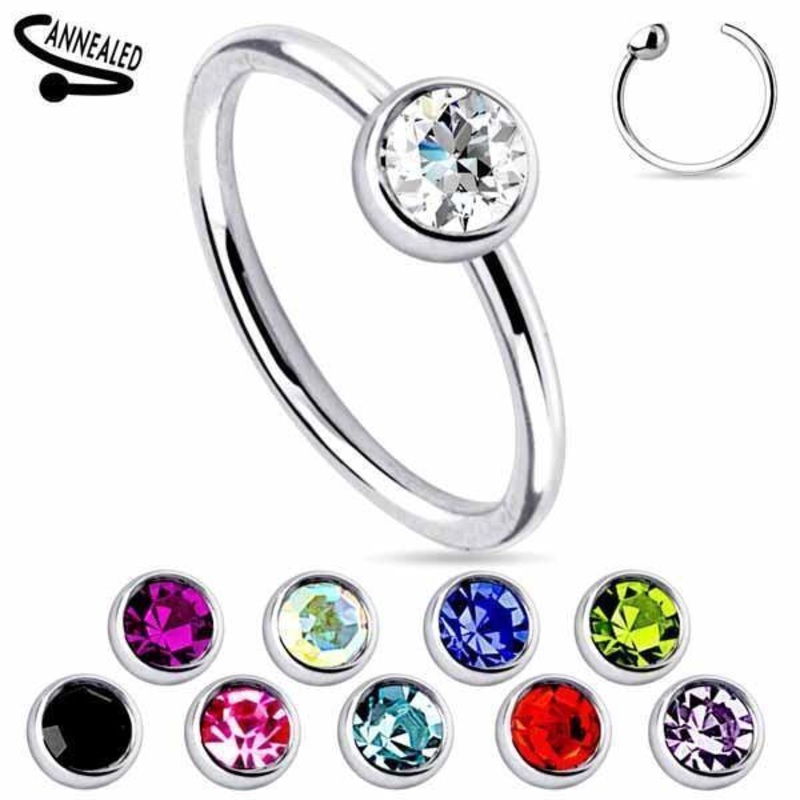 Gemmed Nose Ring 20G Aqua 8mm