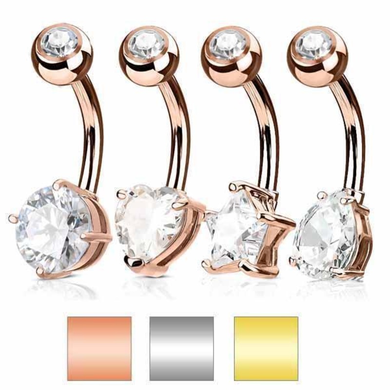 Gold Plated Gem Belly Bar 14G Gold Circle