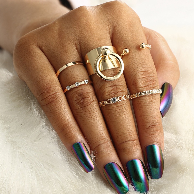 Gracie Chunky Statement Rings & Minimalist Stackable Simple Ring Set in Gold 6 Pieces