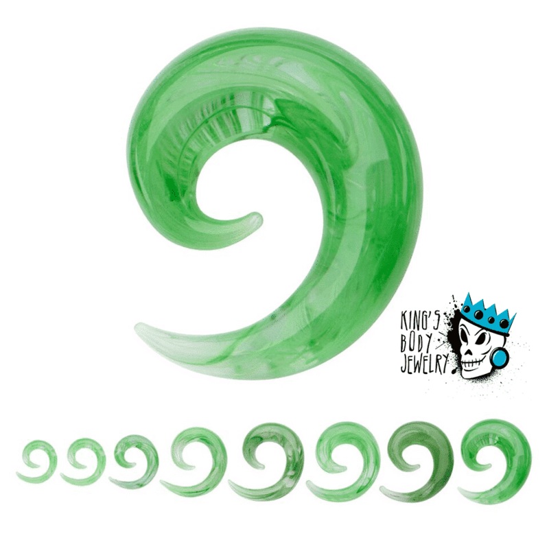 Green Marbleized Glass Simple Spirals (4 gauge – 1/2 inch) 4 g