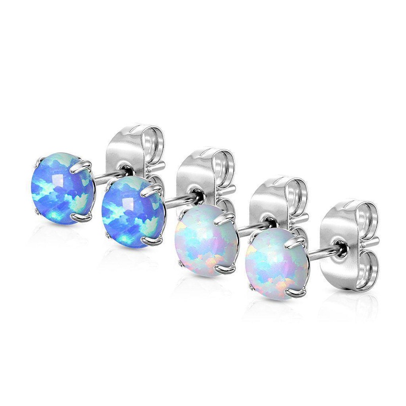 Opal Stud Earrings Pair Blue 3mm
