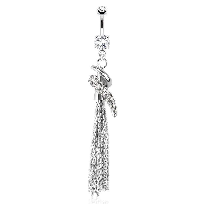 Paved Swirl and Chain Dangle Belly Bar 14G