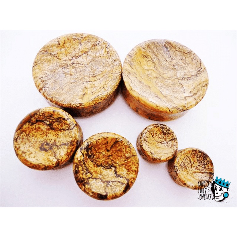 Picture Jasper Concave/Convex Stone Plugs (8 gauge – 1 7/8 inch) 8 g