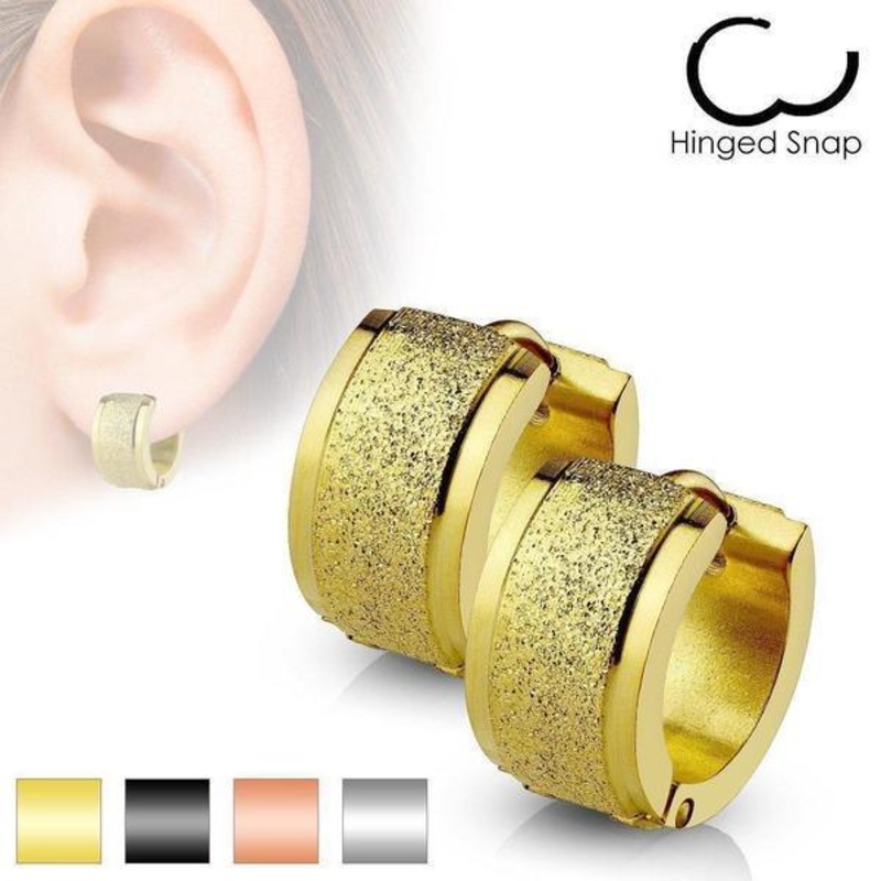 Sand Blasted Huggies Earrings Pair Gold