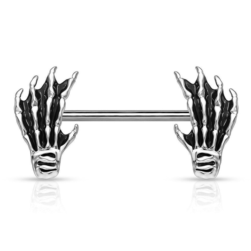 Skeleton Hands Nipple Bar 14G (Single)
