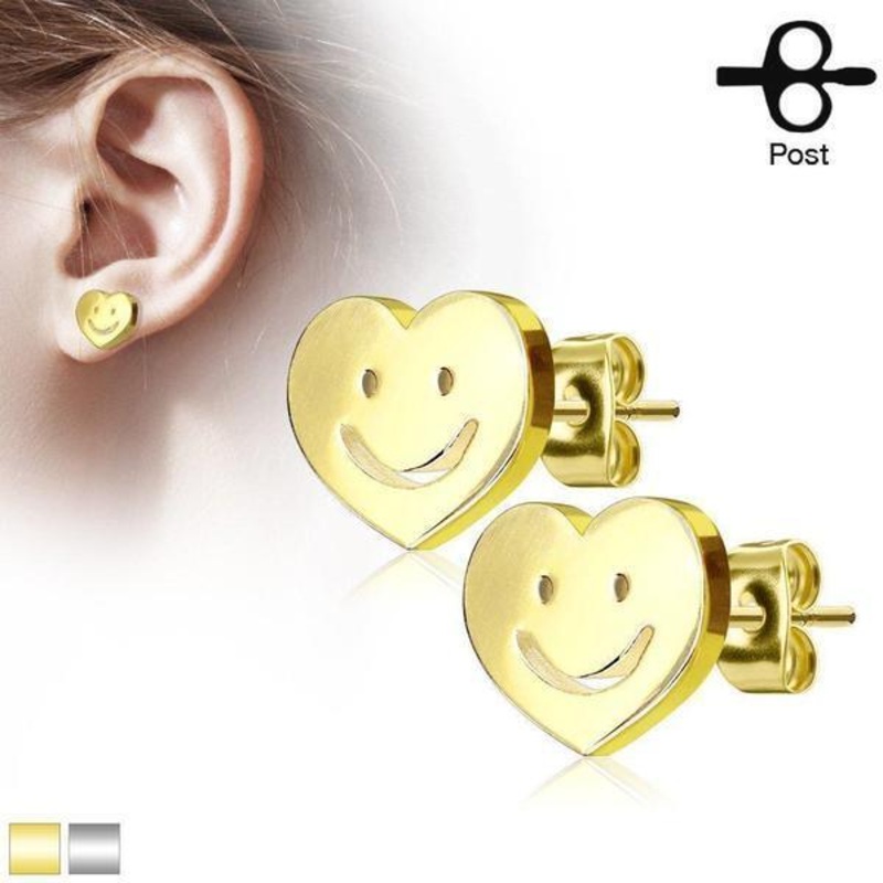 Smiling Heart Earrings Pair Gold
