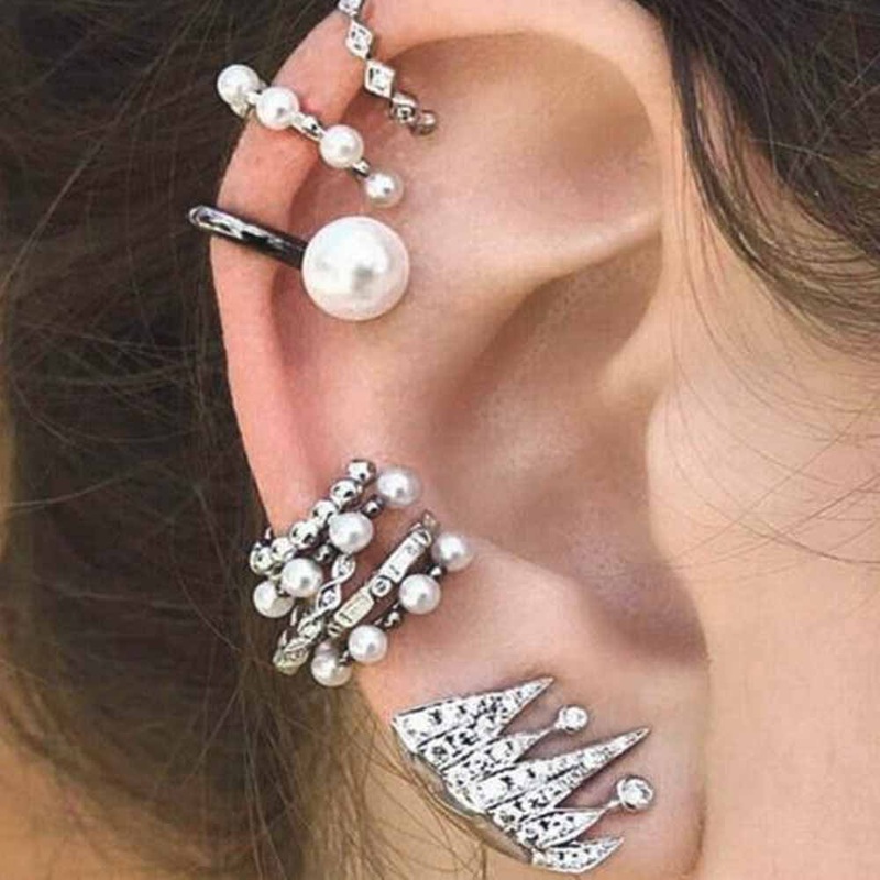 Tanis Pearl Ear Cuff Hoop Earring Piercing Set 9pcs