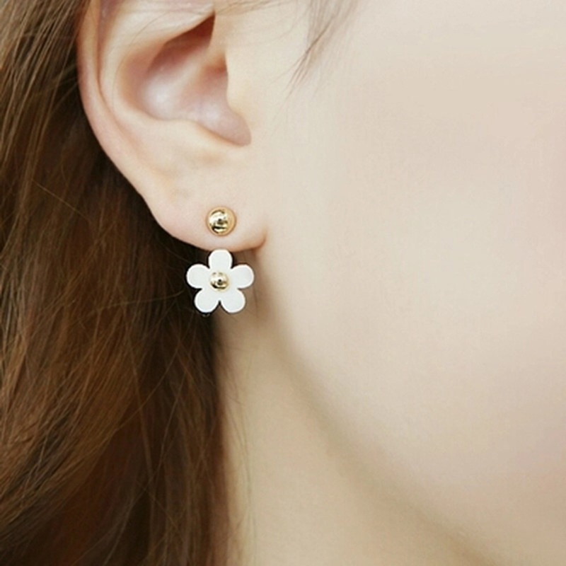 Tariana Cute Daisy Flower Ear Jacket Statement Earrings White