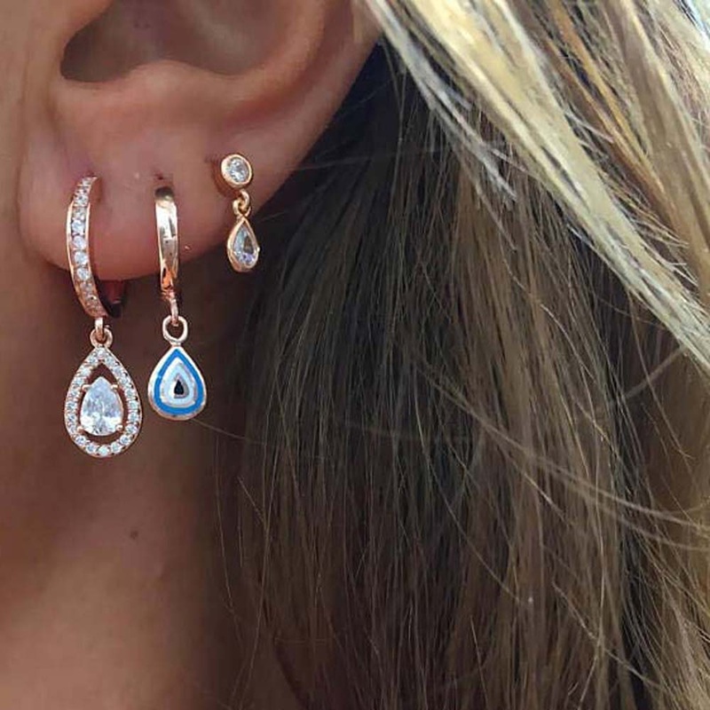 Tavi Boho Crystal Drop Hoop Earrings Set Set of 3 Earrings Pairs (6) – Rose Gold