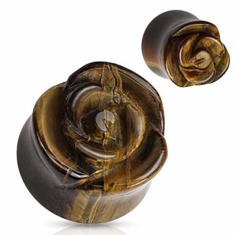 Tiger Eye Stone Rose Plug 6mm-20mm 6mm(2G)